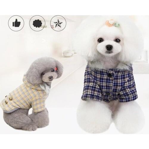 Classic Plaid Dogs Cotton Coat Winter Dog Clothes Warm Puppy Outfit Fashion Pet Clothing Puppy Kitten Plush Hooded Vest Jacket