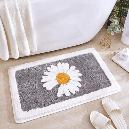 Bath Mat Bathroom Non-Slip Rug Daisy Floral Kitchen Absorbent Microfiber Mat Anti-fall Door Mat for Floor Toilet Household