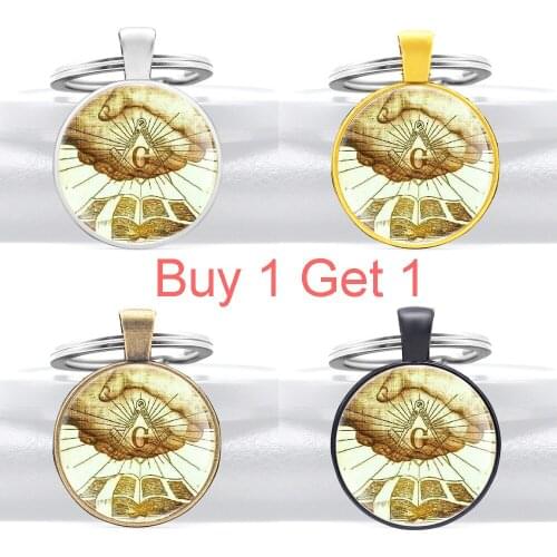 Buy 1 Get 1 Free and Accepted Masons Symbol Gold Color Charm Glass Dome Key Chains Men Women Key Ring Jewelry Gifts