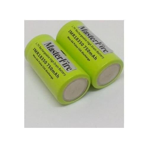 MasterFire 2pcs/lot Original IMR18350 18350 high drain Li-ion battery cell 3.7V 750mAh batteries 8A continuous discharge