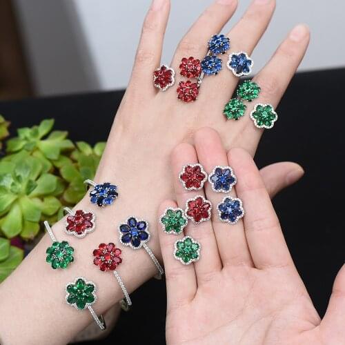 Missvikki BOHO New 3PC Open Bracelet Ring Earring Set For Women Bridal Wedding Shiny Clear Cubic Zirconia PARTY WEDDING Jewelry