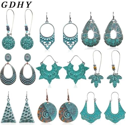GDHY Fashion Retro Metal Drop Earring Hollow Big Pendants For Women Drop Earrings Jewelry
