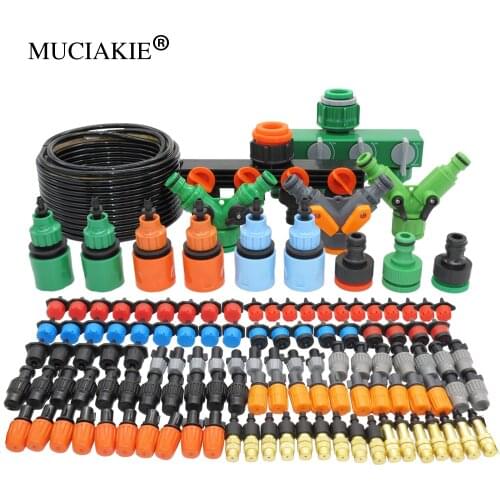 MUCIAKIE 50M/10M DIY Micro Drip Irrigation Misting Cooling System With 5 Types Adjustable Nozzle Sprinkler Garden Watering Kits