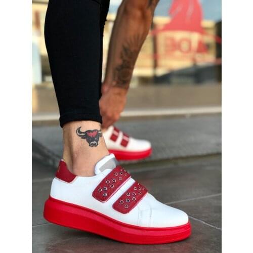 BA0136 Boa Reflektörlü White Red Velcro Thick Outsole Shoe