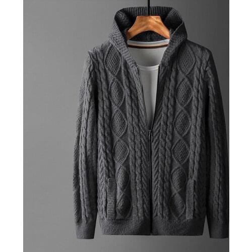 Classic 100% Cotton Hooded Male Sweaters Luxury Solid Color Zipper Casual Mens Sweaters Size 4xl Fit Man Sweaters