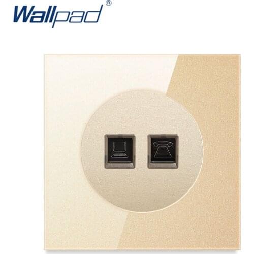 Wallpad New Arrival TEL+DATA Network Computer Ethernet RJ45 CAT6 Wall Socket Outlet Gold Crystal Glass Panel
