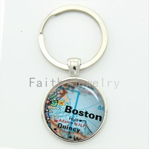 2016 latest fashion bright colorful Boston map key chain charming city map of Massachusetts USA keychain your special gift KC550