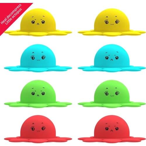 New Fidget Toys Push Pop Flip Face-Changing Octopus Doll Two-Side Mood Expression Emotional Silicone Decompression Adult Kid Toy