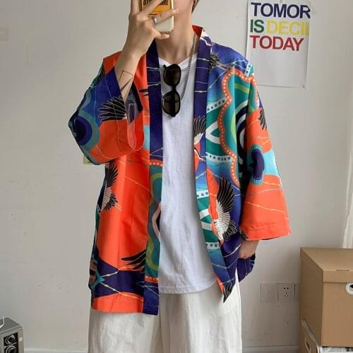 Plus Size Japanese Shirt Men Kimono Chinese Geisha Hawaiian New Arrival Street Clothing Harajuku Camisa Masculina Streetwear