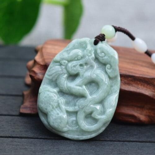 Natural Jadeite A Grade Jades Stone Pendant Necklace Carved Chinese Dragon Pendant Gift for Mens Jades Stone Jewelry Free Rope