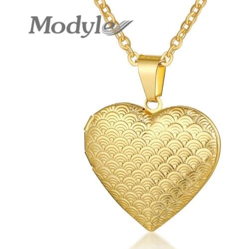 Modyle Heart Locket Pendants Necklaces For Women Gold Color Stainless Steel photo frame Valentine lovers Necklace