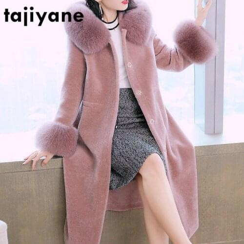 Natural Fur Coat Winter Large Fox Fur Hooded Jacket Women Clothes 2020 Korean Long Sheep Shearing Tops Vintage Coats Hiver 8119
