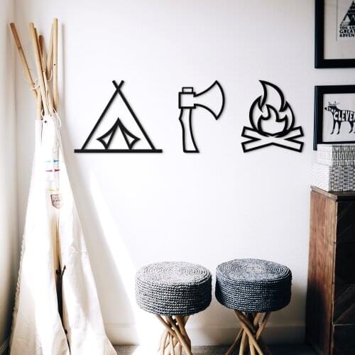 Camping Life Metal Black Decor Wall Art Decorative Large Wall Decor for Study Room Bedroom Living Room Office Home Decoration