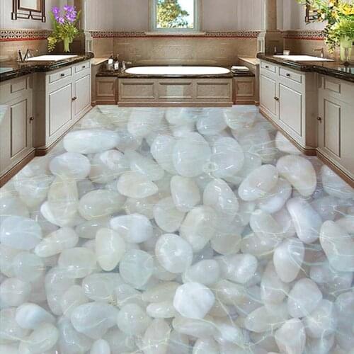 Custom 3D Floor Wallpaper White Cobblestone Living Room Bathroom Floor Mural Waterproof Self-adhesive Vinyl Photo Wallpaper 3D