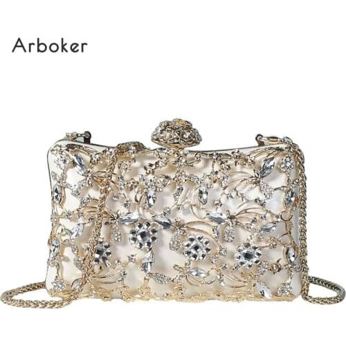Ladies Luxury Evening Bag Women Diamond Flowers Hand Bags For Female Crystal Chain Handbag Bling Party Day Clutch Phone Mini Box