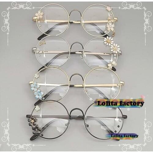 Hand made the original lolita soft sister sweet Japanese harajuku girls round box cherry blossom Decorative glasses frame