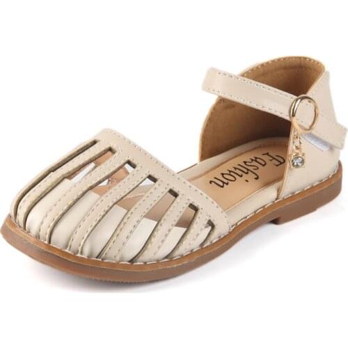 Girls Toes-capped Sandals Summer New Sweet Lady Girl Princess Shoes Children Soft Sole Fashion Flats Hollow Non-slip Breathable