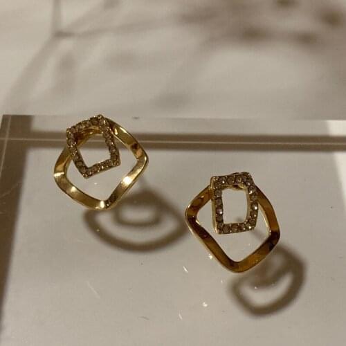 Besimpol Minimalist Real 925 Sterling Silver Stud Earrings Two-layer Metal Zircon Geometric Earrings For Women Fine Jewelry Gift