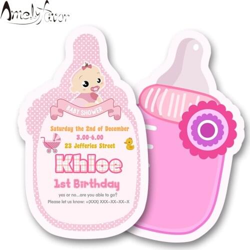 Girl Baby Shower Theme Party Invitation Card Birthday Party Decorations Supplies Blank Custom-made Feeding Bottle Invitations