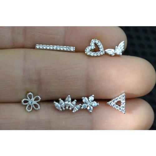 Lot50pcs Body Jewelry- Heart/Daisy/Flower CZ Ear Studs/Earring Helix Bar Upper Earring Body Piercing Tragus Diath Earring 16g
