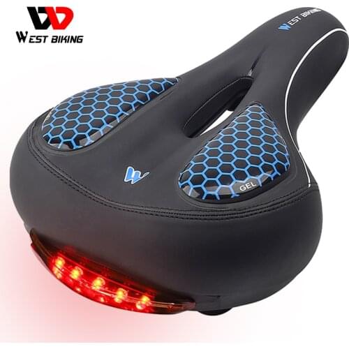 WEST BIKING Cycling Saddle with Taillight Front Seat Mat PU Leather GEL Soft Comfortable Bike Saddle Road MTB Bicycle Saddles