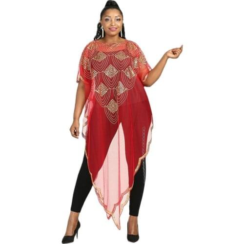 New Style African Dashiki Womens clothing Fashion Abaya Stylish Net Tulle Fabrics Sequin Lace Beaded Loose Dress Free Size