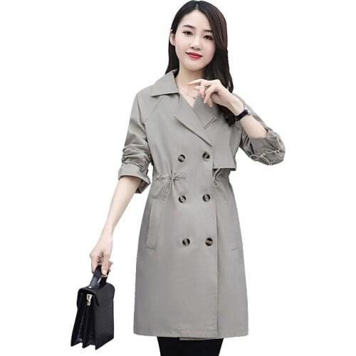 Plus Size Womens Trench Coat 2021 Spring Summer New Autumn Windbreaker Elegant Casaco Feminino Mid-Length Long-Sleeved Coat