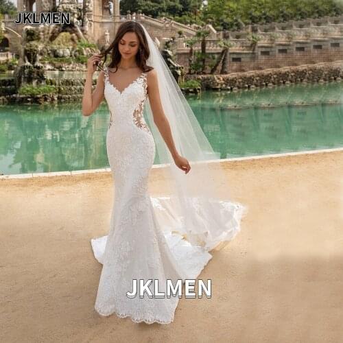 Robe De Mariee New Arrival Illusion Lace Wedding Dresses 2021 Backless Zipper Mermaid Wedding Gowns Vestidos De Noiva