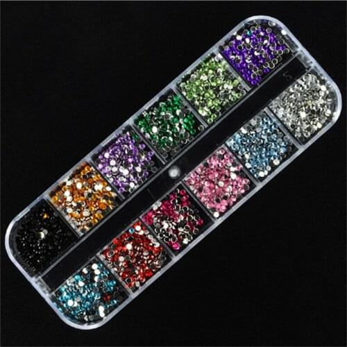 1 Box 12 Colors Rhinestones Hard Nail Art Rhinestone Case Nail Art Tips Stickers Acrylic Uv Gel Nail Decor Nail Art Tool