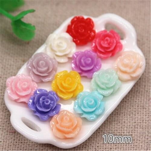 100pcs 10mm Resin Rose Flowers Flat Back Cabochon DIY Jewelry/ Craft Decoration,12 colors to choose