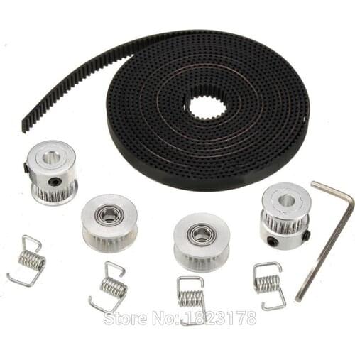 2PCS GT2 20Teeth Timing Pulley+2PCS Idle Pulley 20Teeth bore 5mm+5M GT2-6mm Timing Belt + 4PCS Tensioner Spring for 3D Printer