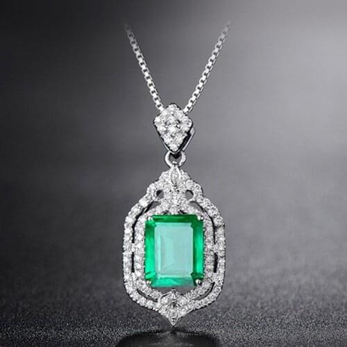 2021 New High Quality Ethnic Emerald Pendants Necklace for Women 925 Sterling Silver Luxury Fine Wedding Geometric Jewelry Gift