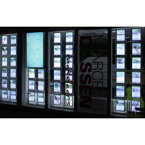 36PCS Vertical A4 Double Sided LED Window Hanging Display Acrylic Poster Frame Light Pocket Panel for Real Estate Agent Office