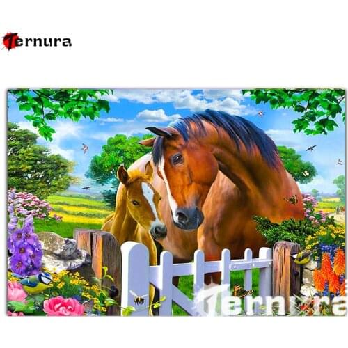 TernuraDIY 3D Diamond Embroidery Farm animal horse Diamond painting Full square round Drill mosaic flower rhinestone Home Decor