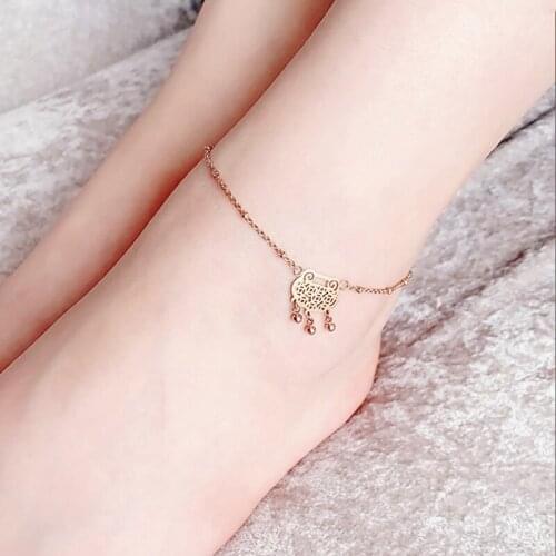 Classic Chinese Style Amulet Longevity Lock Pendant Titanium Steel Anklet Amulet Good Luck for Women Mothers Day Gift(GA130)