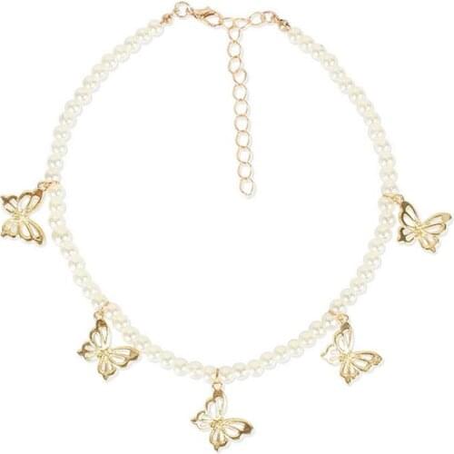 Butterfly Necklace Imitation Pearl Choker Necklace Charm Clavicle Chain Butterfly Jewelry Pendant Necklaces for Women Girl