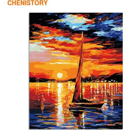 CHENISTORY Frame Sailing Boat DIY Painting By Numbers Modern Landscape Paint By Numbers Wall Art Canvas Painting For Home Decors