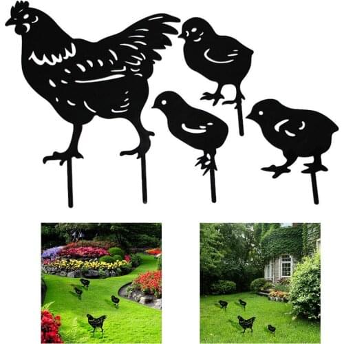 Decorative Garden Stakes Chickens Family Silhouette Figurine Yard Lawn Ornaments for Holiday Party Decor