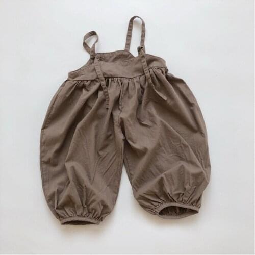 Korean Childrens Clothing 2020 Autumn New Childrens Korean Linen Cotton Suspender Pants Girls Loose Retro One-Piece Overall