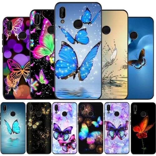 Fantasy Colorful Butterfly black Silicone soft Phone Case for huawei P40 P30 P20 P10 Pro P9 Lite P smart 2019 Y6 Y9 cover