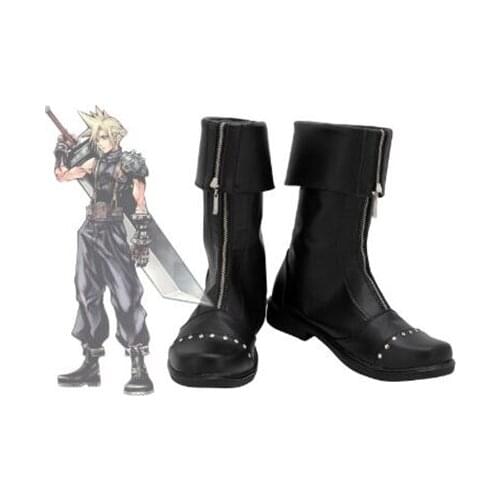 Final Fantasy 7 FF7 Cloud Strife Cosplay Boots Shoes Black Men Shoes Costume Customized Accessories Halloween Party Shoes