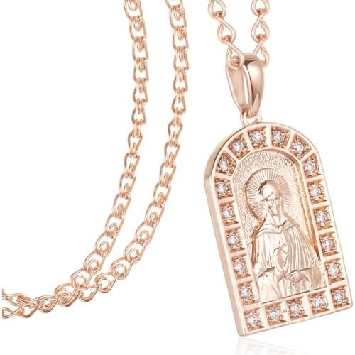 FJ Womens Men 585 Moscow Matron Madonna Pendant Rose/White Gold Color Pendants Necklace Religion Jewelry Chain