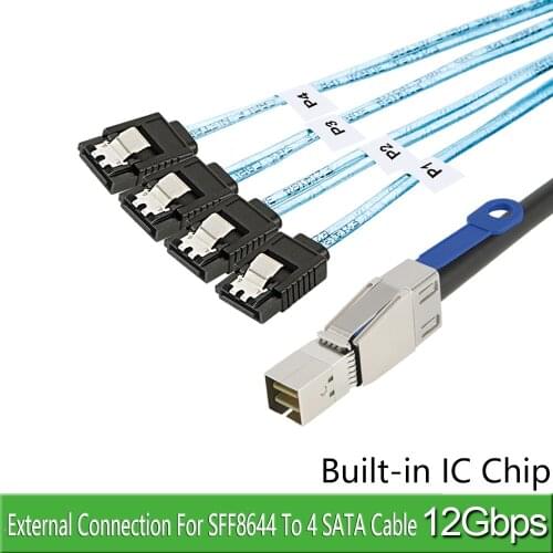 Mini SAS HD SFF8644 To SATA Cable 180 degree 4 port 7Pin, Mini SAS HD SFF-8644 to 4 SATA 7pin 12GB for Hard Disk Data Server