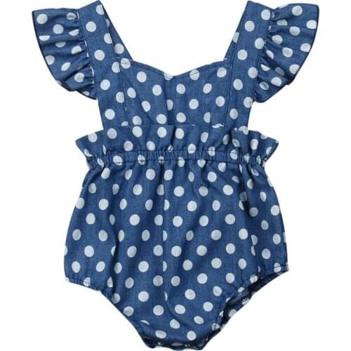 0-18Months Newborn Kids Baby Girl Fly Sleeve Pricess Neck Ruffles Romper Polka Dot Backless Jumpsuit Clothes Outfits Summer