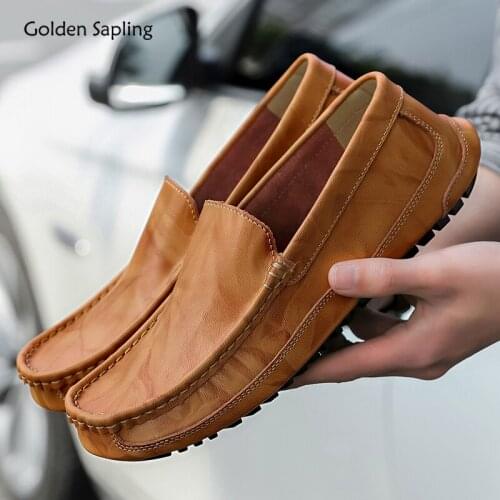 Golden Sapling Loafers Fashion Mens Casual Shoes Leisure Slip on Flats Lightweight Driving Boat Shoes Men Shallow Retro Loafers