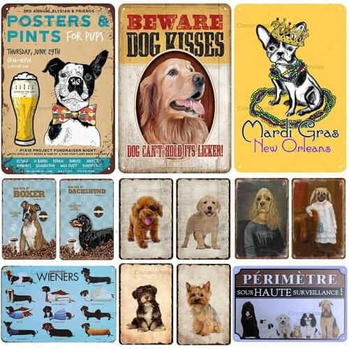 Cute Dog Plaque Metal Vintage Tin Sign Pin Up Shabby Decor Metal Signs Vintage Bar Decoration Metal Poster Pub Metal Plate 20x30