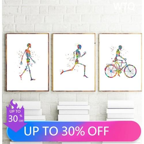 Skeleton on Cycle Run Walk Minimalist Bone Wall Art Canvas Painting Nordic Posters and Prints Wall Picture for Living Room Decor