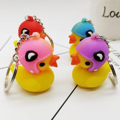 Trendy Little Yellow Duck In Helmet Key Chain Pendant PVC Multicolor Yellow Duck KeyChain