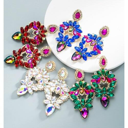 Trendy boho exaggerated water drop design rhinestone long big statement dangle earrings for women handmade wedding jewelry gift