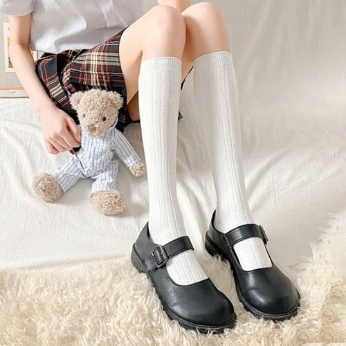 Fashion Cotton Stockings Women Solid Stripe High Knee Socks Woman JK Long Socks Leg Femme Calcetine Medias